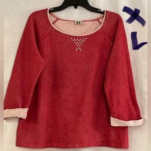 LADIES XL RED SWEATER WITH SILVER BEADS